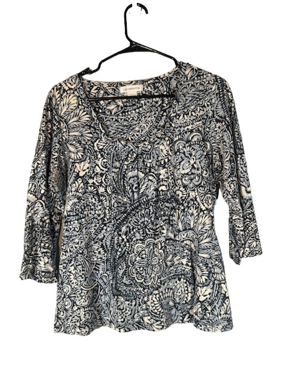 Liz Claiborne Navy Blue Paisley Cotton Square Neck Floral Blouse Women Sz L
